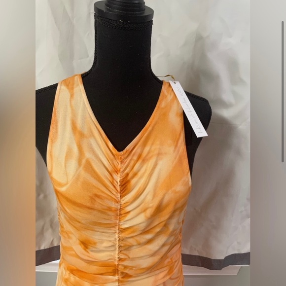 NWT House of Harlow 1960 Midi Orange Tie-Dye Sleeveless Ruched Dress Siz… - Picture 6 of 11
